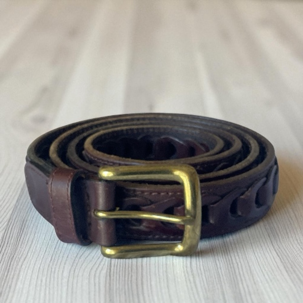 Vintage espresso Brown outrigger Braided Leather belt w/ brass hardware, 42